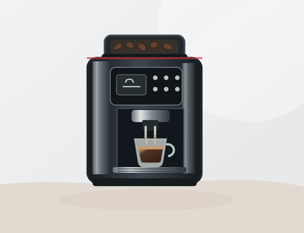 Ilustración de una cafetera automática de café en grano para consulta de reparación